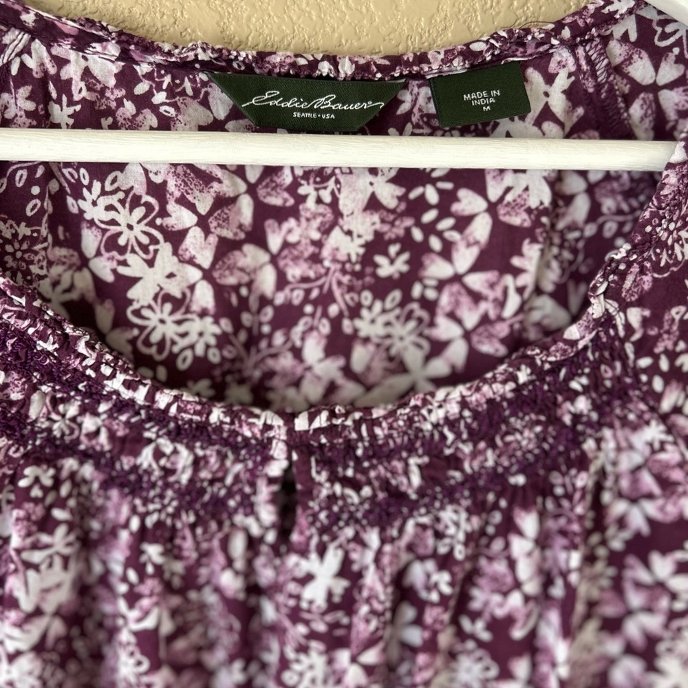 Eddie Bauer 100% Cotton Purple and White Floral Blouse Size M Cottagecore - Picture 7 of 8